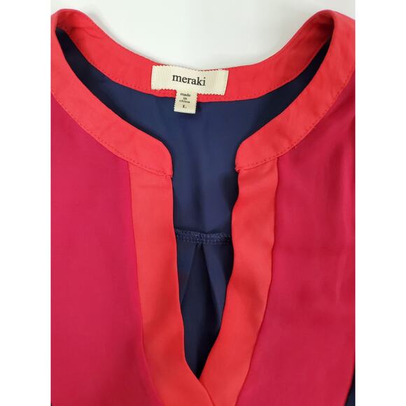 Meraki Large Color block Blue Pink Orange Meraki Brand 3/4 Sleeve V Neck blouse - Picture 4 of 8